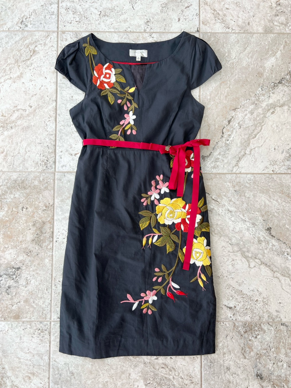 Moulinette Soeurs Anthropologie Lucillae Floral Embroidery Shift Grey Dress, 8 - Picture 12 of 12
